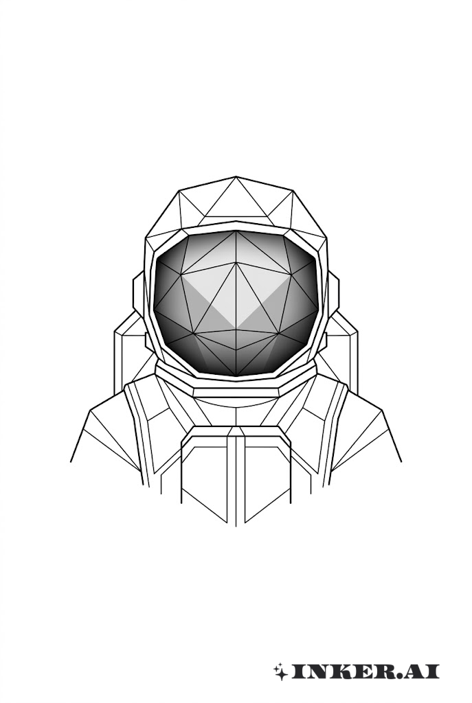 ポリゴンヘルメットを着用した幾何学的宇宙飛行士