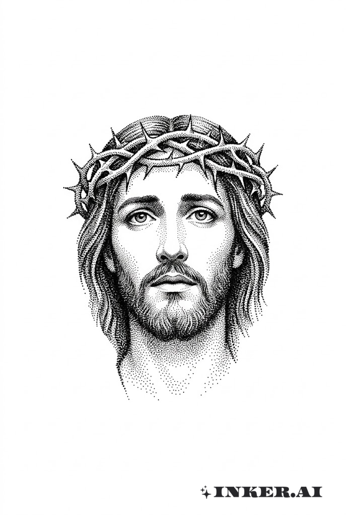 Dotwork Jésus Couronne d'Épines