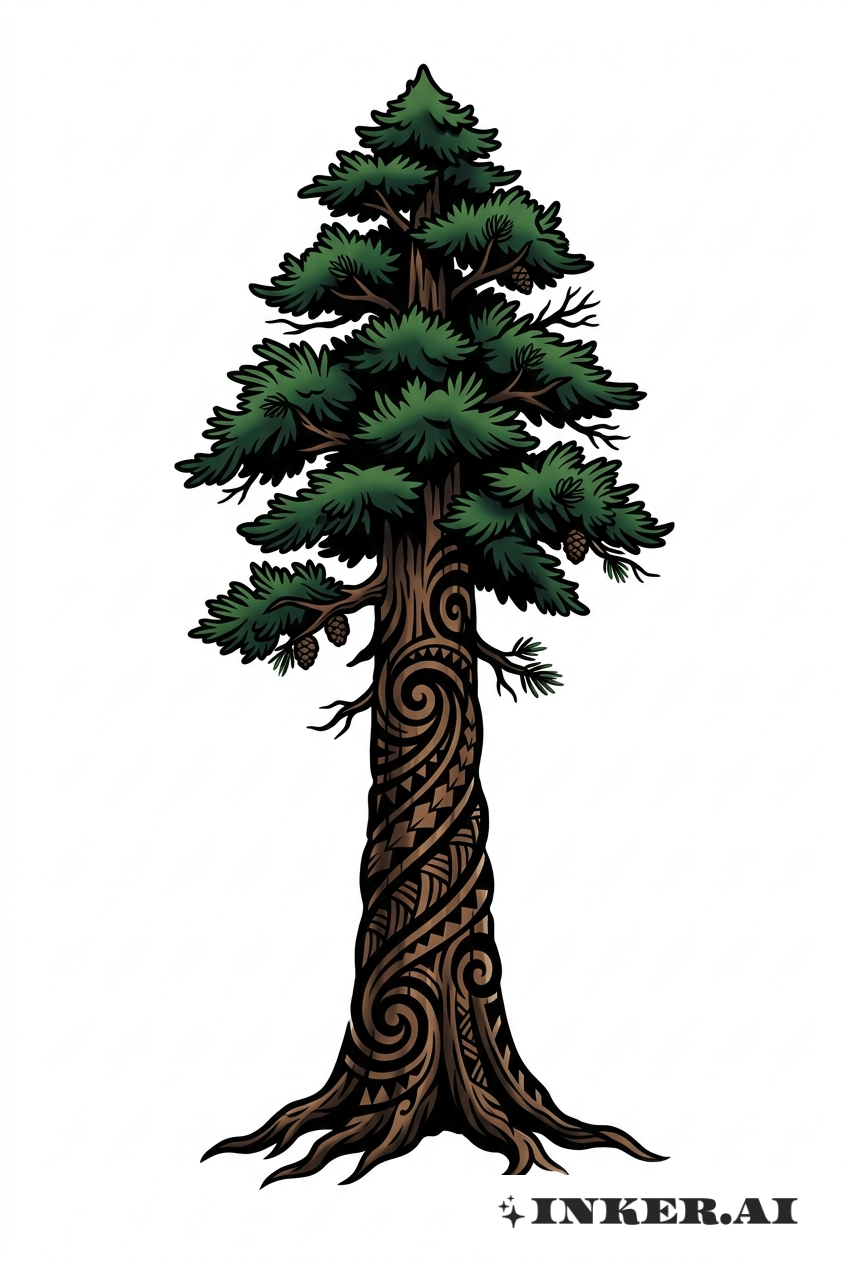 部族模様とレッドウッドの木