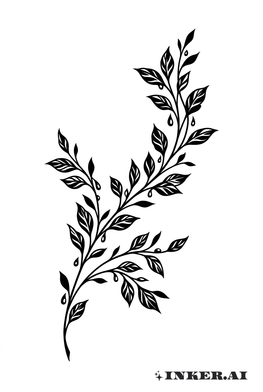 精致的黑工藤蔓纹身搭配水滴