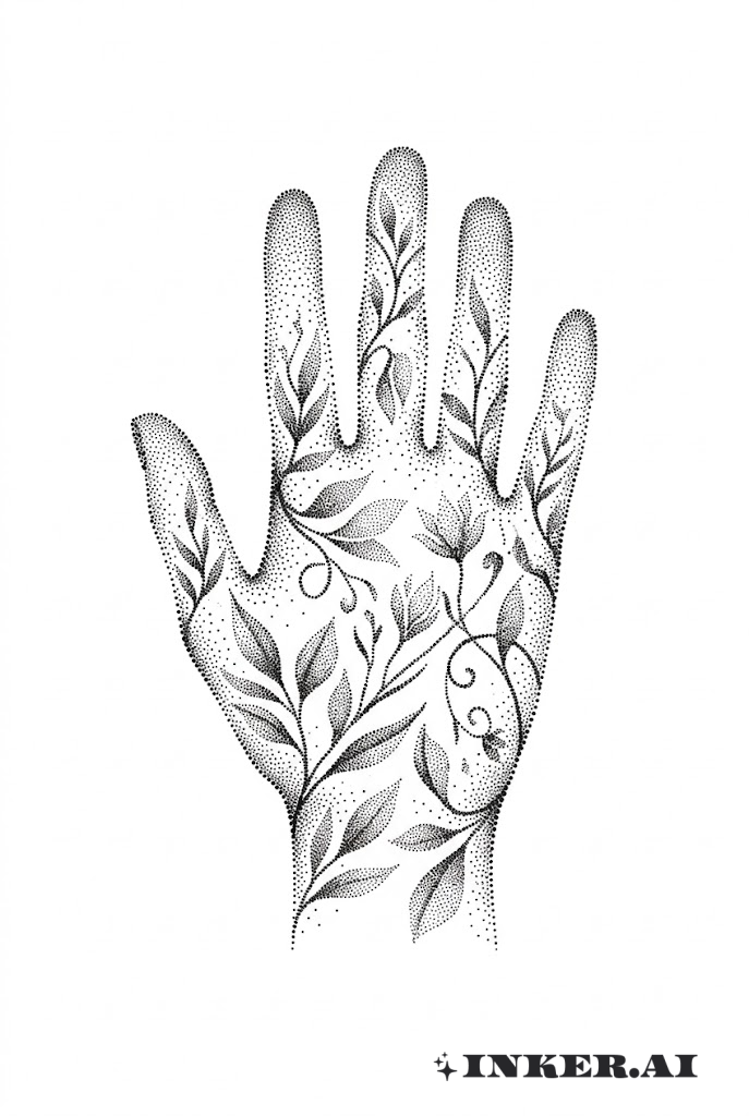 Palma Dotwork con detalles botánicos