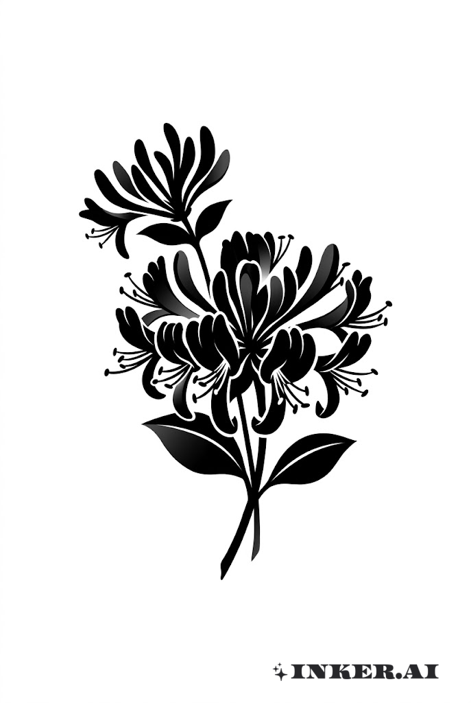Blackwork Honeysuckle Bloom Cluster
