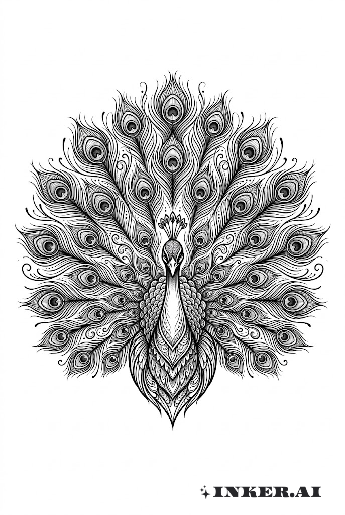 Abanico de Plumas de Pavo Real en Trazado Lineal