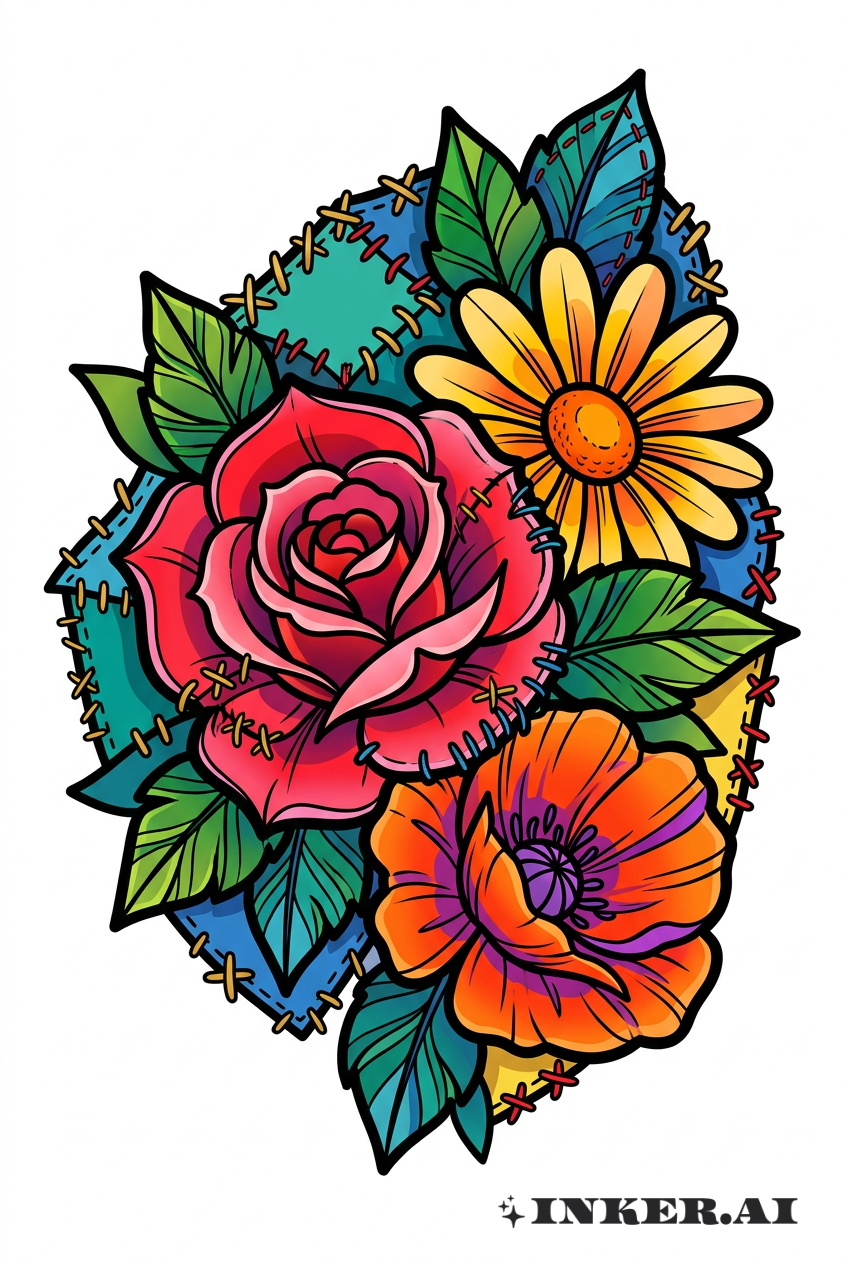 Stickerei-Blüten-Patchwork