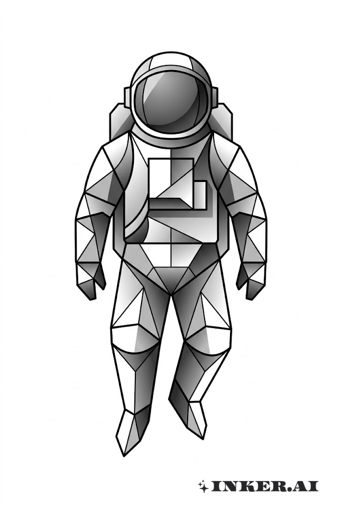 断片化された幾何学的宇宙飛行士シルエット