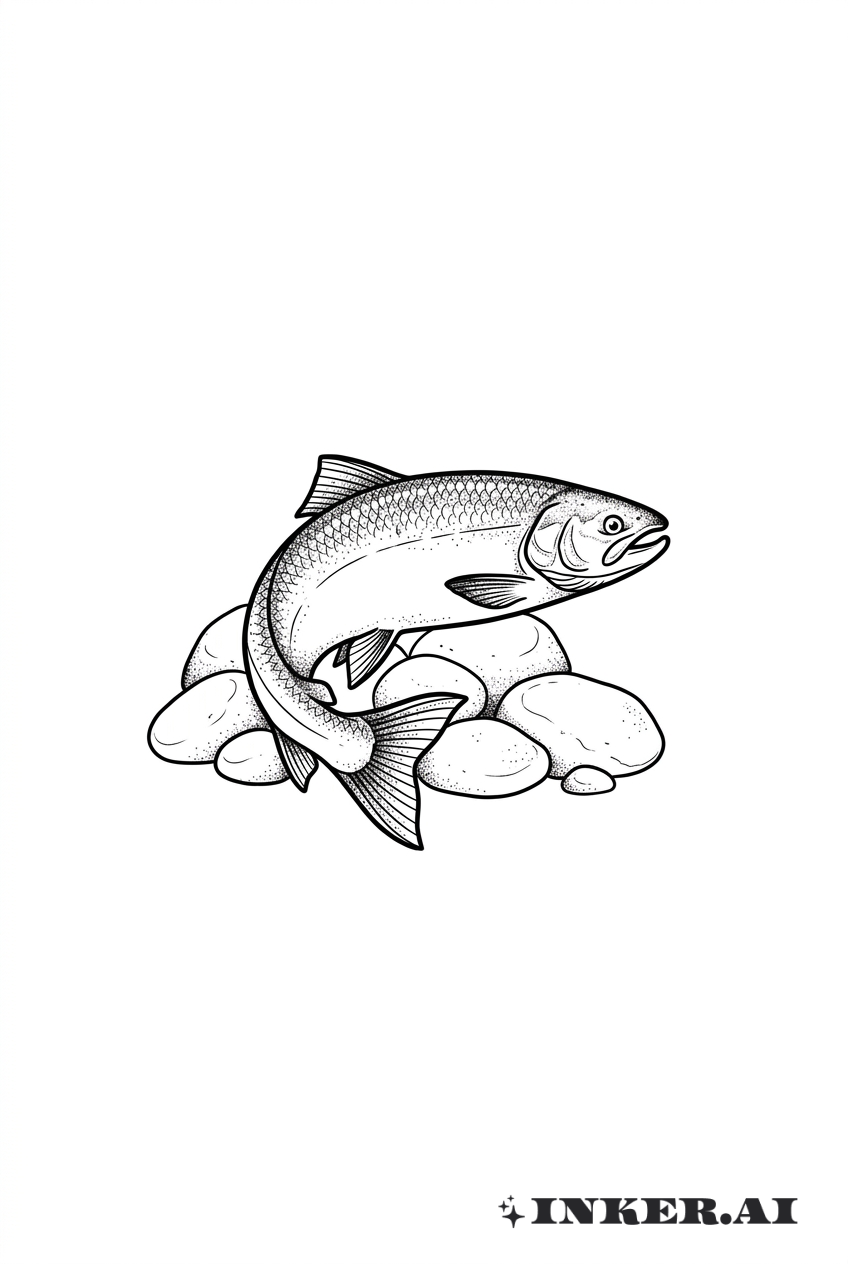 자연적인 연어 스케치: 바위 위