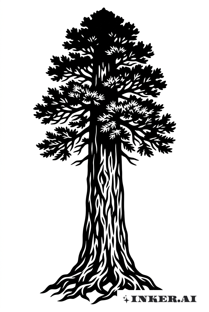 ブラックワーク レッドウッドツリー シルエット