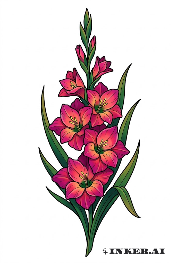 굵은 선으로 그려진 글라디올러스 꽃