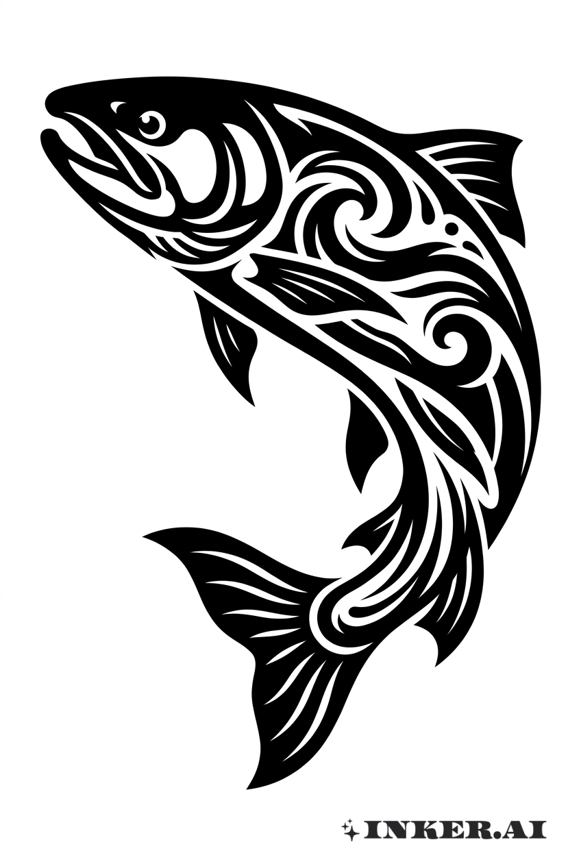 Fluxo Abstrato de Blackwork com Salmão