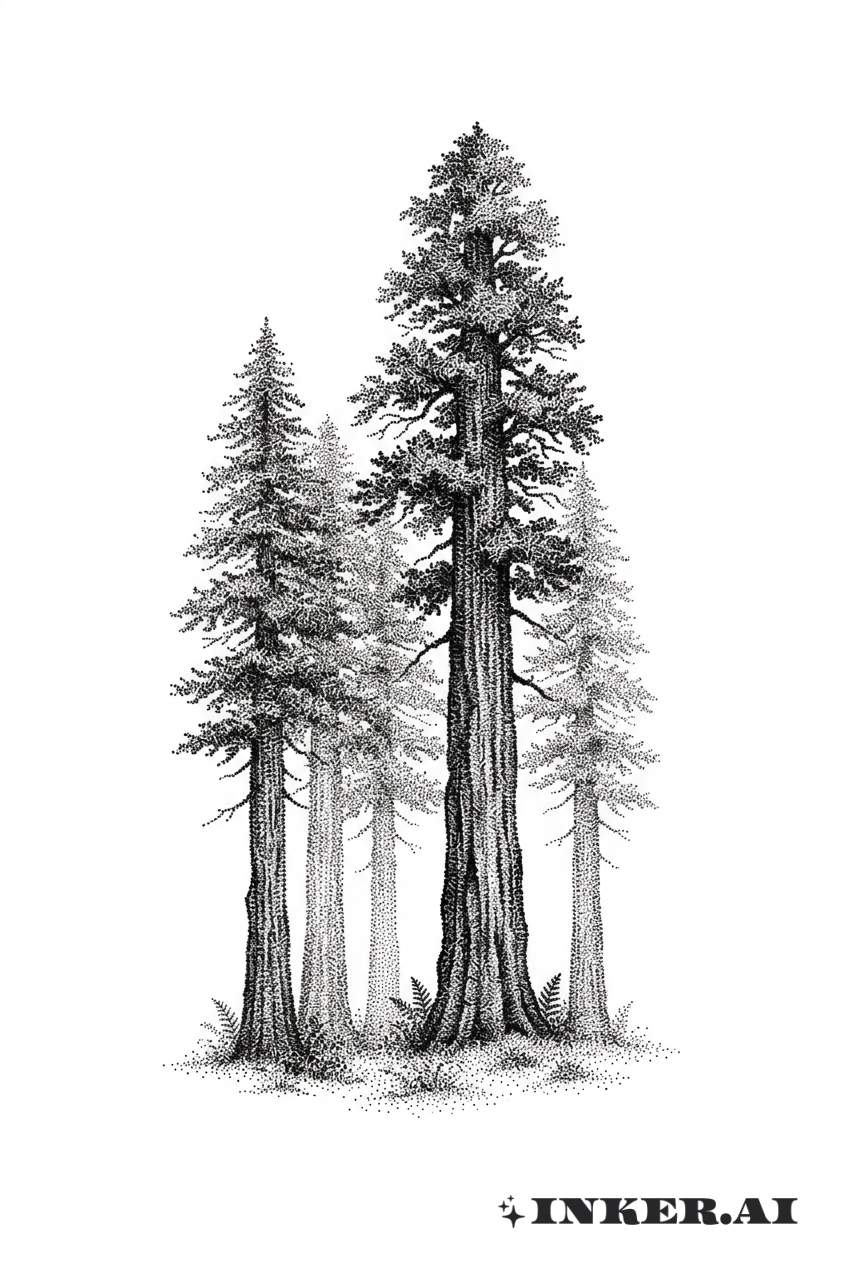 Forêt de Séquoias en Dotwork