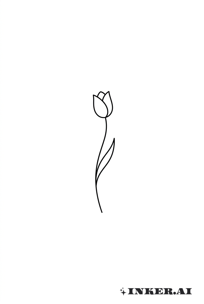 Tatouage Minimaliste de Tulipe à Tige Unique