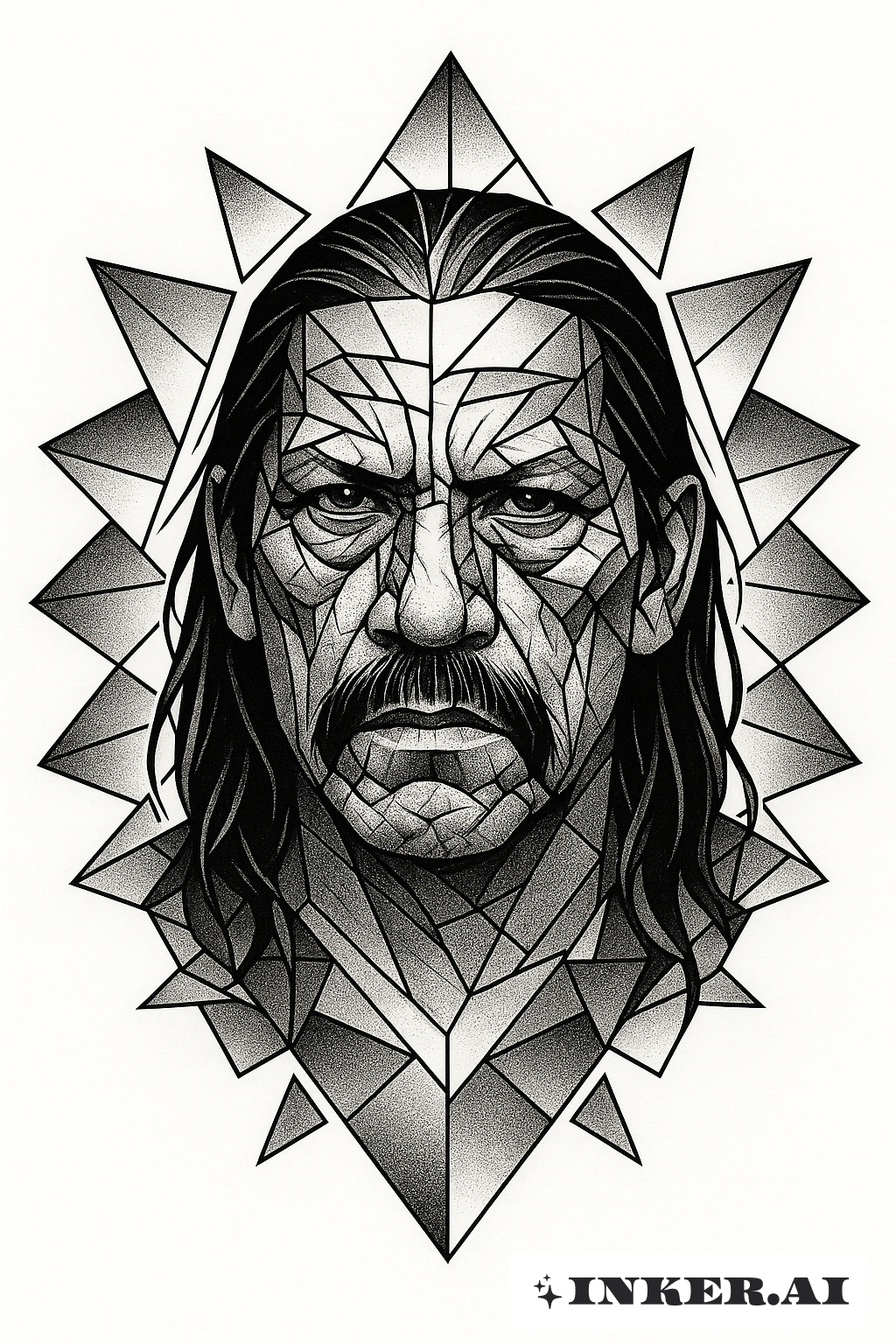 Danny Trejos Porträt in geometrischen Scherben