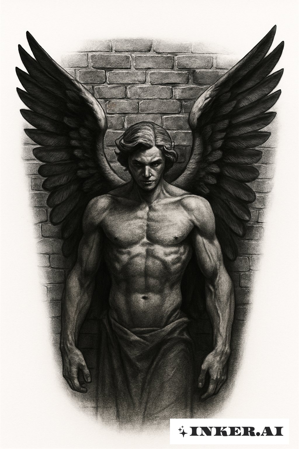 Übernatürliche Schattenflügel eines Engels auf einer Ziegelmauer