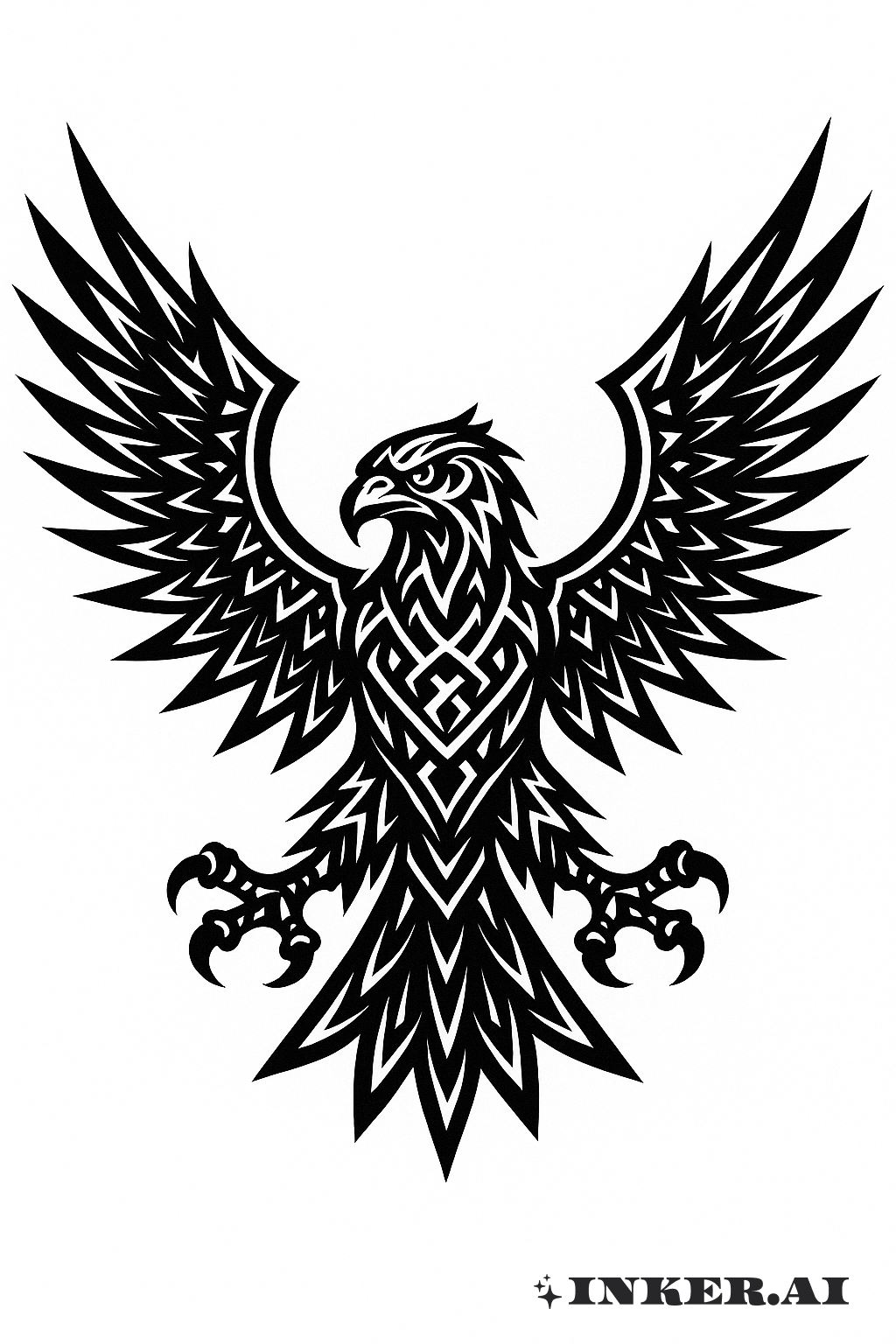 Águia Tribal Simétrica com Espinhos