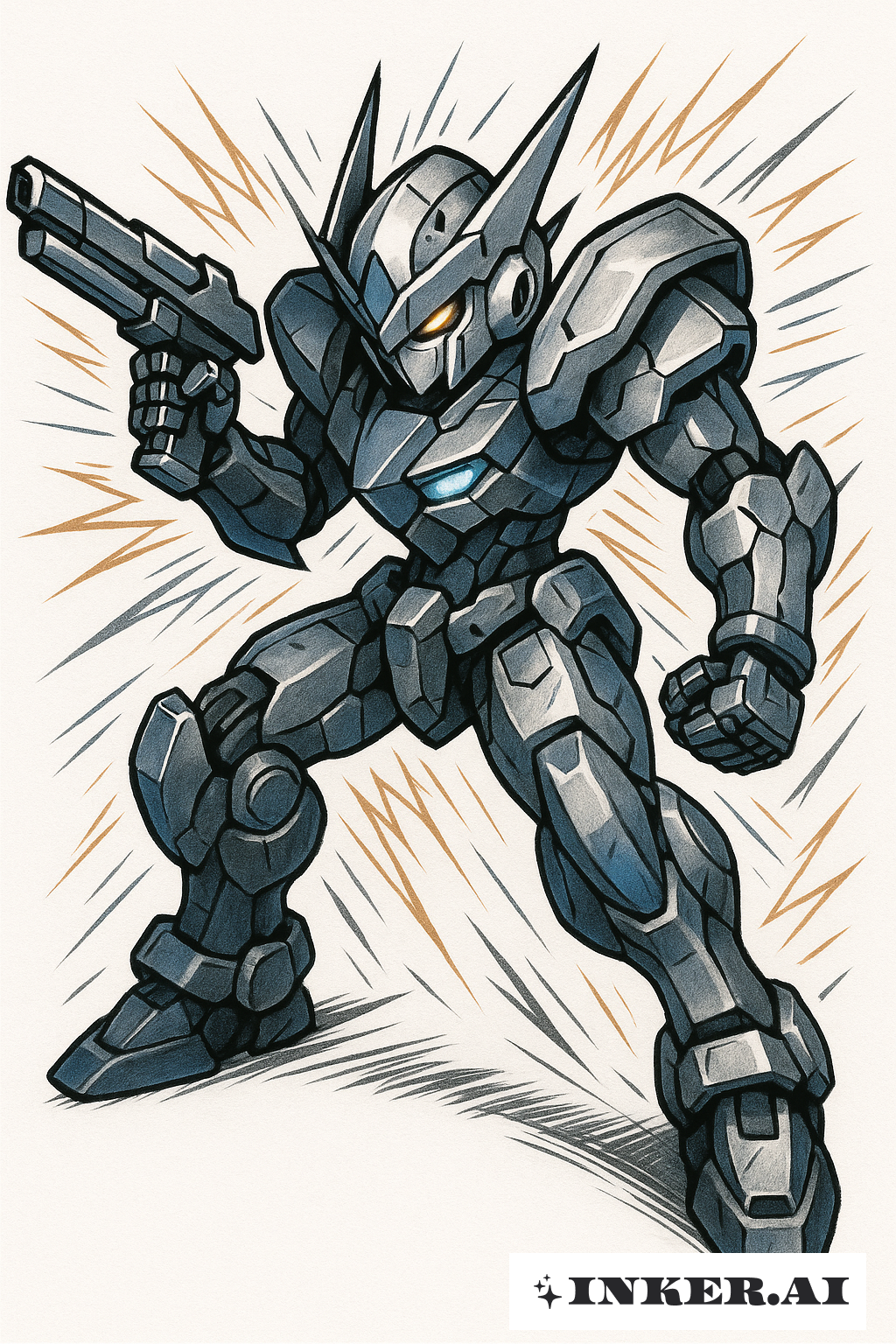 Guerreiro Mecha Posando na Coxa