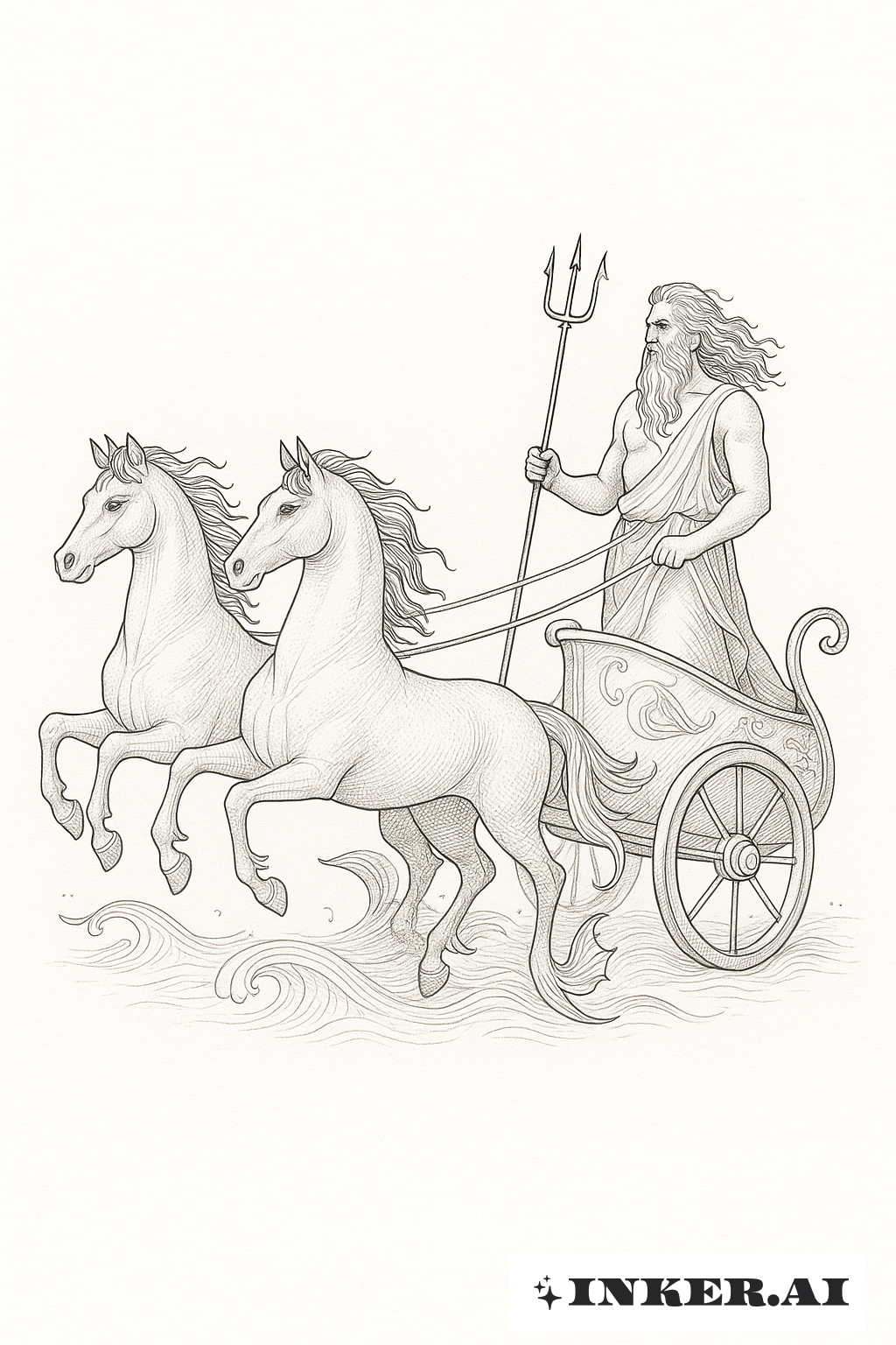 Poseidon's Chariot Pulled By Mythical Sea Horses