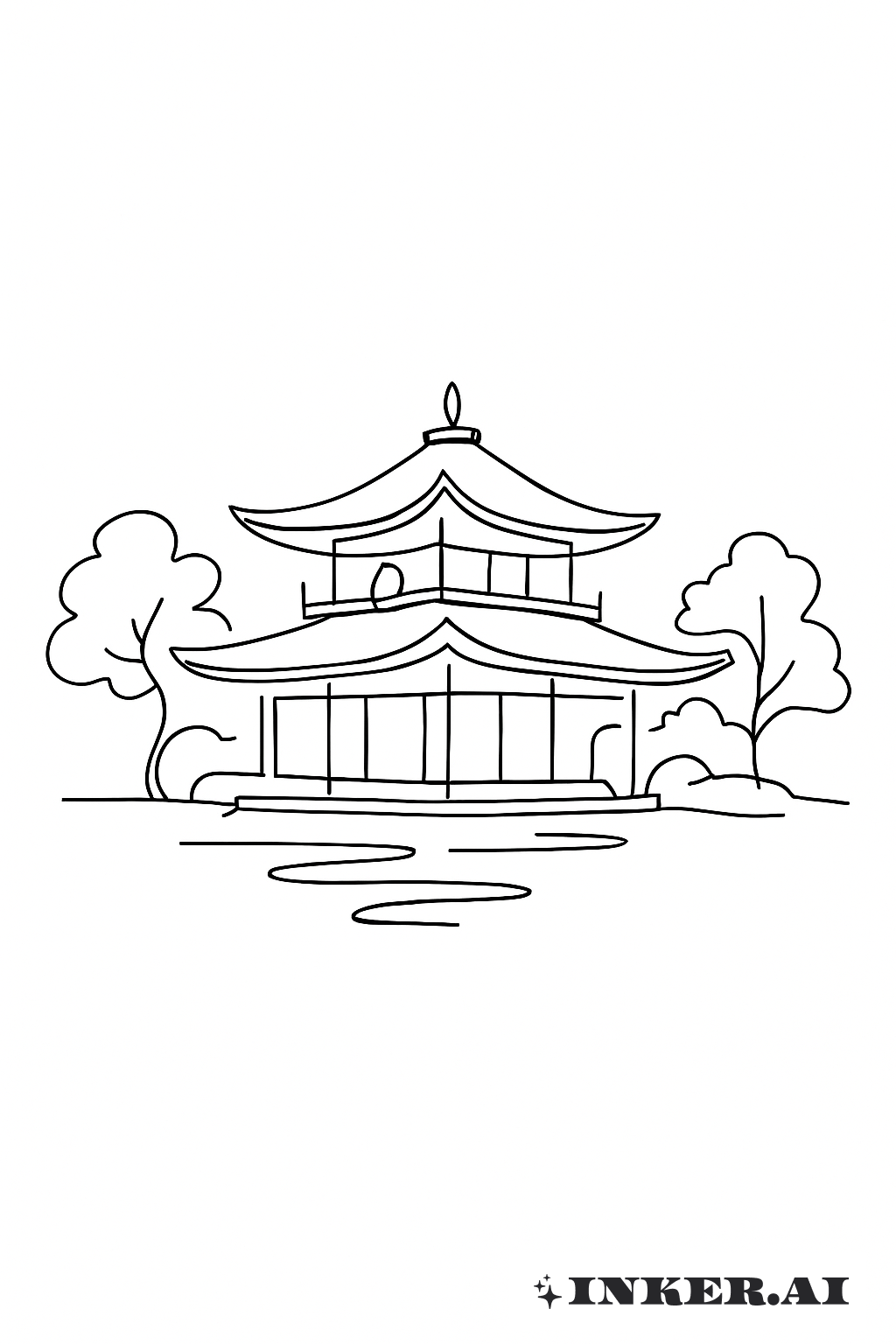 禅寺の連続線描画