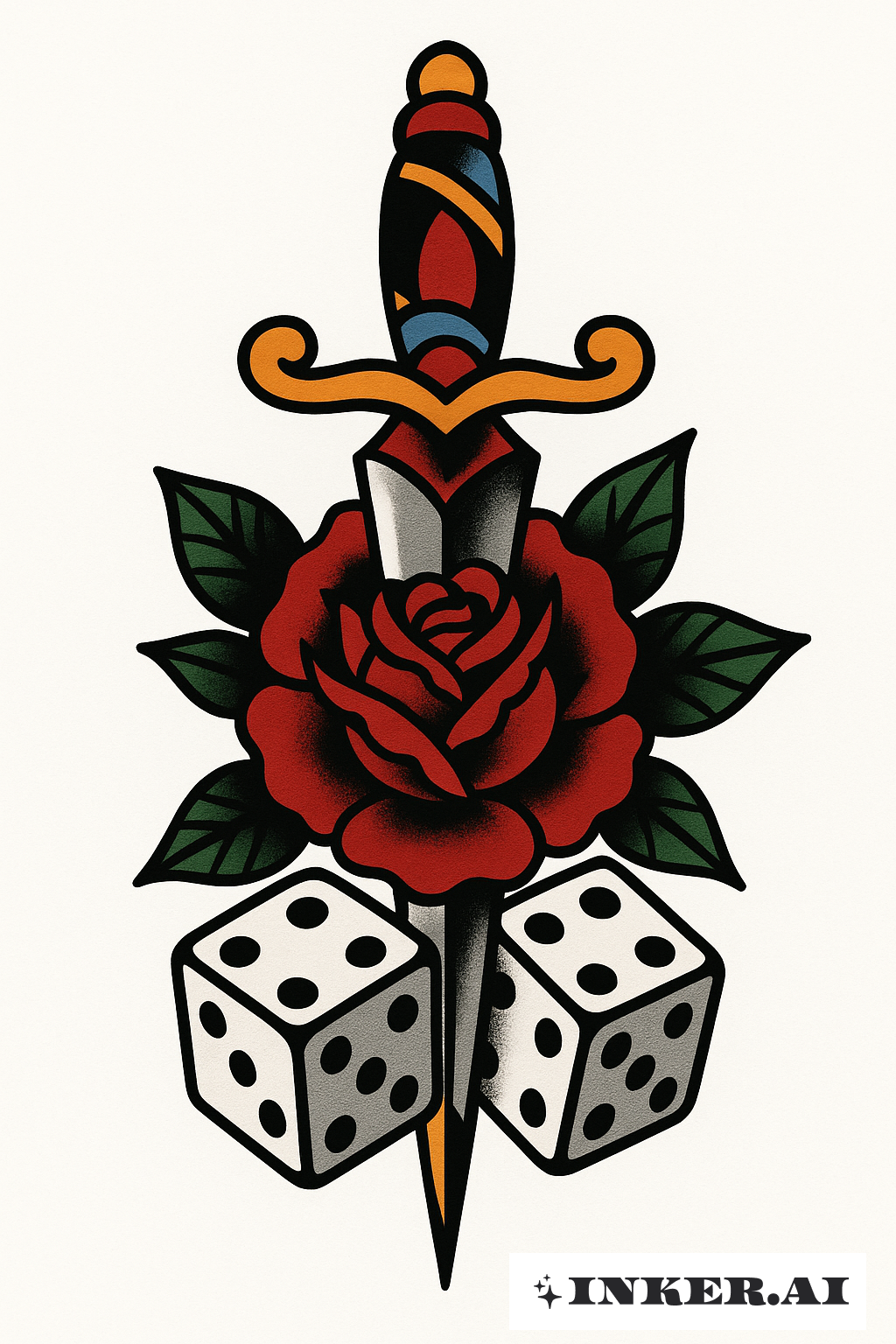 Dagger Through a Pair of Dice and a Rose