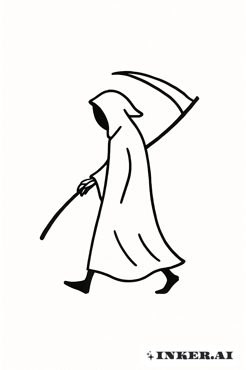 Einfacher Silhouette des wandelnden Sensenmanns