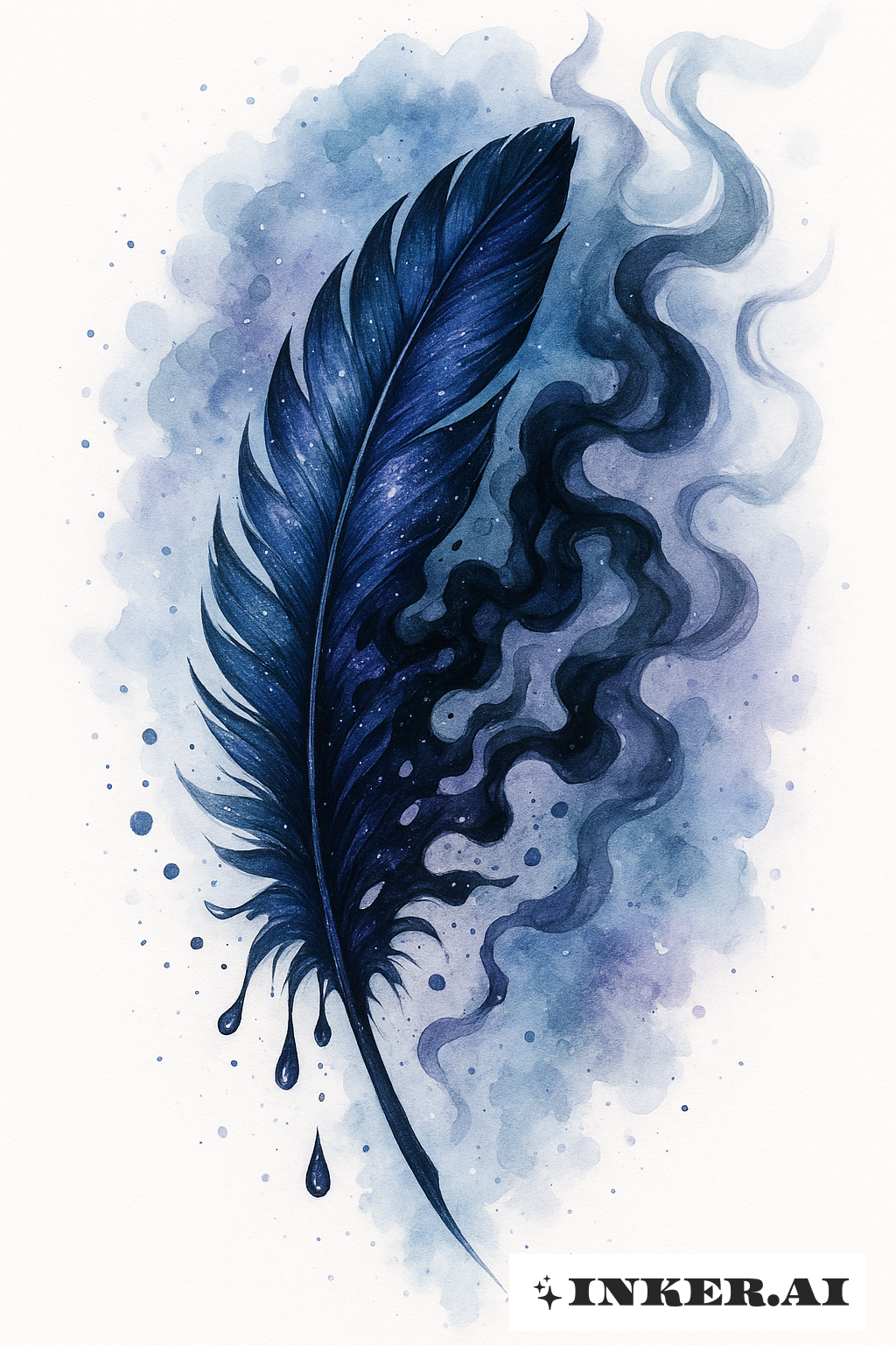 Uma Pena Sobrenatural de Corvo Se Dissolvendo em Tinta