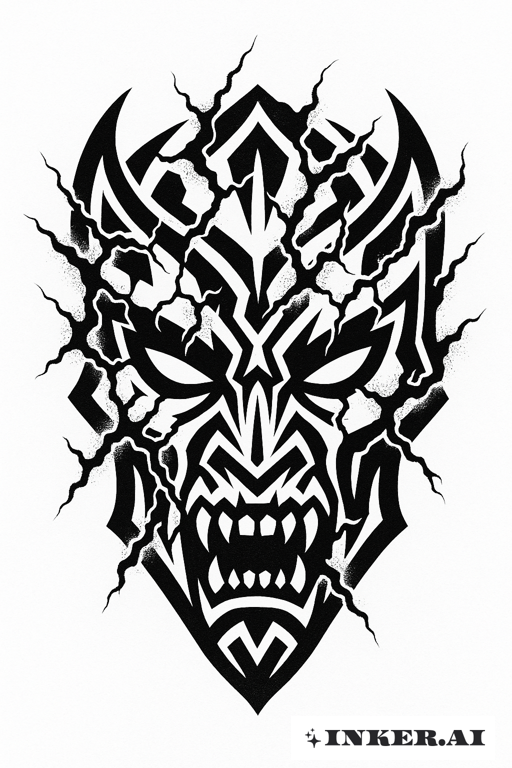 Un masque tribal avec des fissures infectées