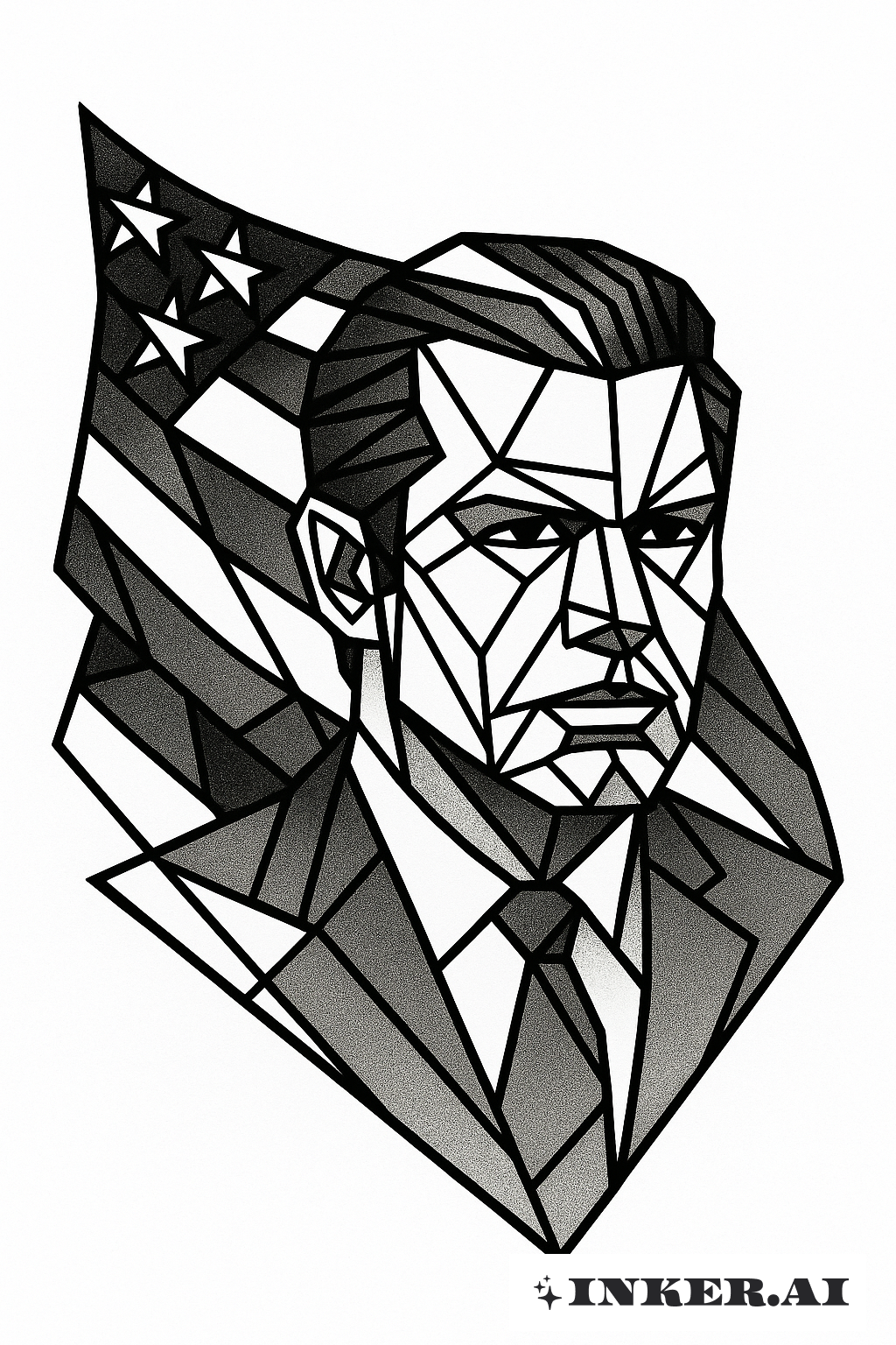 기하학적 요소와 결합된 추상적 국기 - 피트 헤그세스 타투