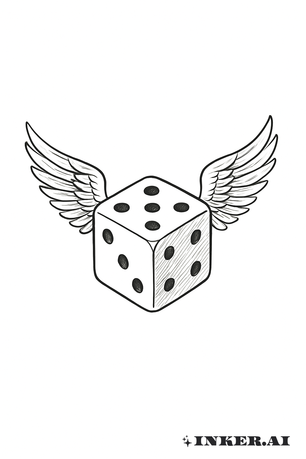 A Single Dice with Elegant Angel Wings