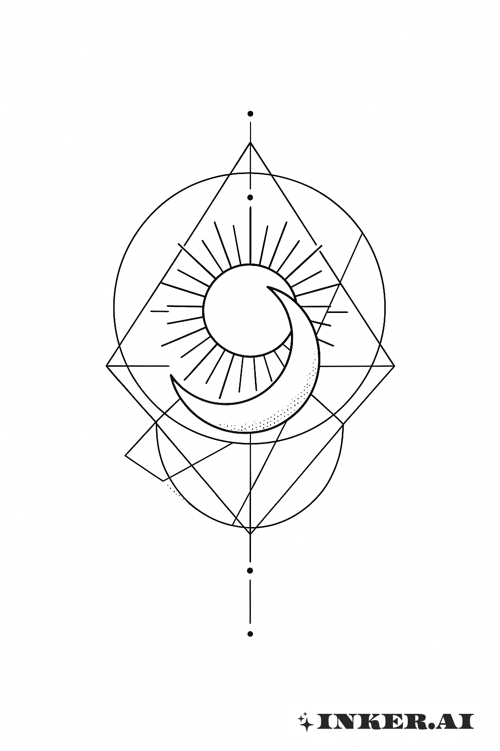 抽象的な太陽と月の線と点