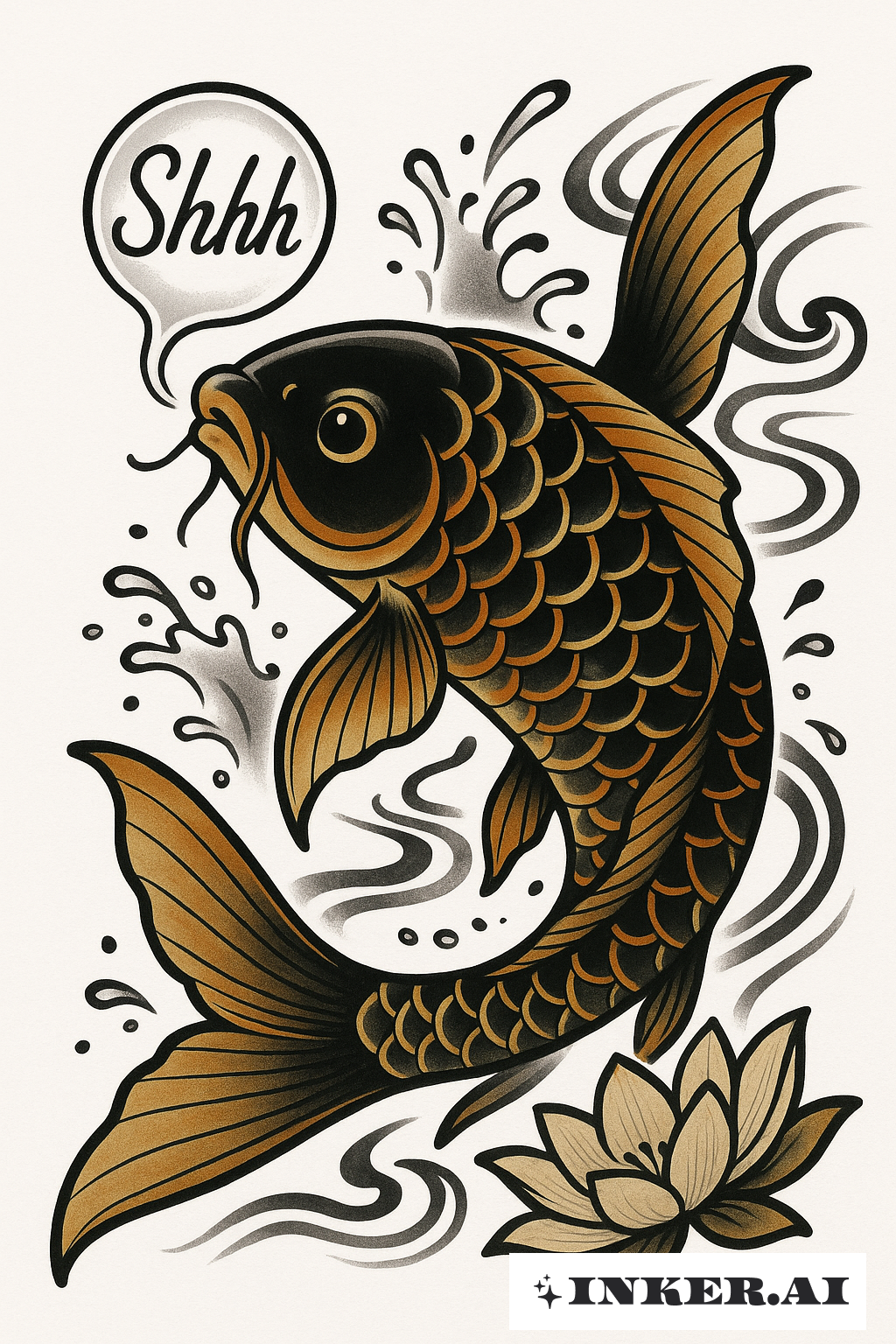 Poisson Koi Silencieux avec une Bulle Shhh