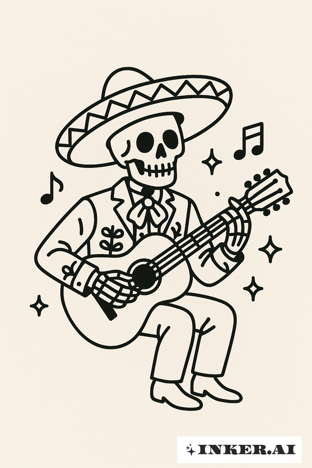 Mariachi Skeleton Playing a Guitar