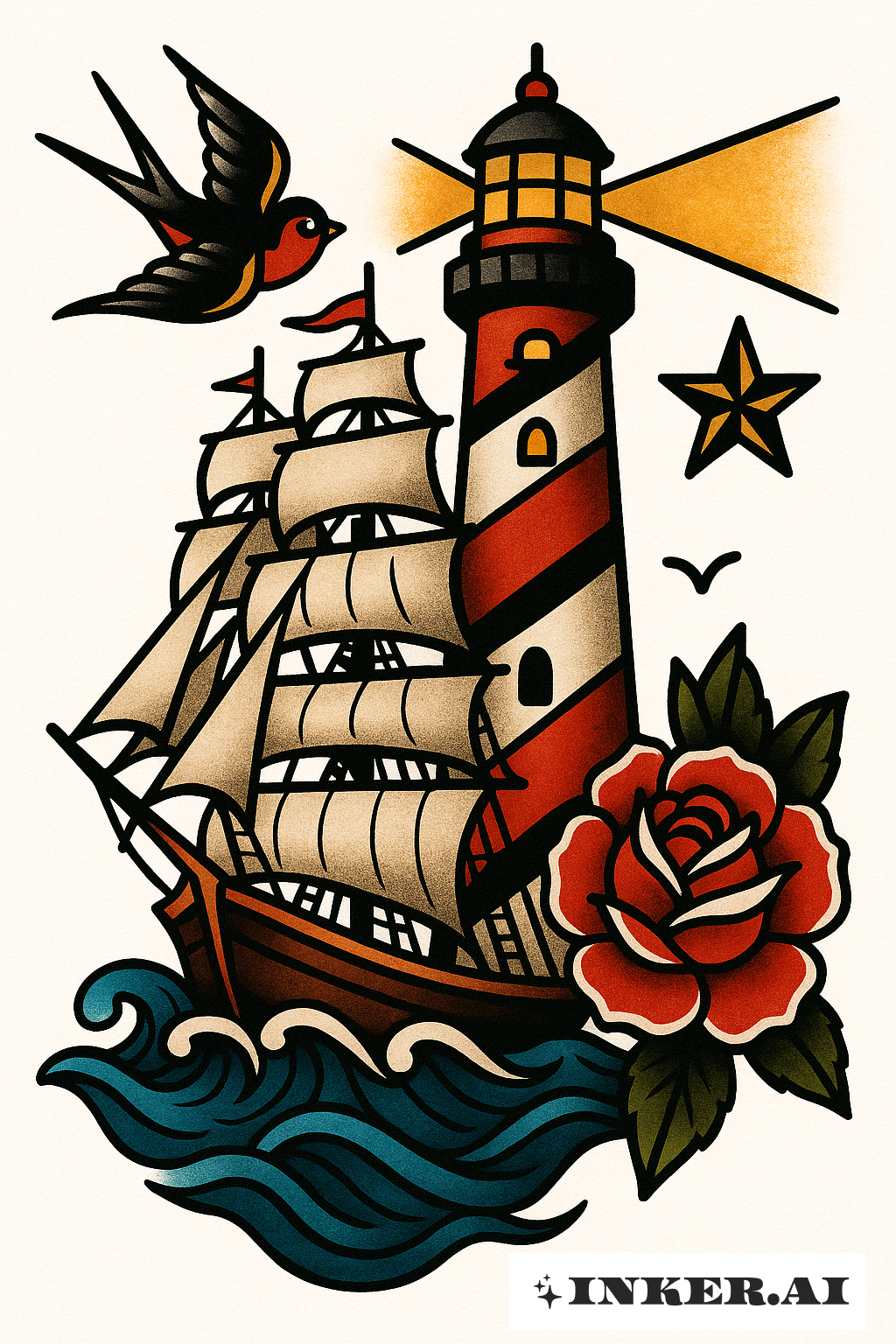Barco Audaz y Faro
