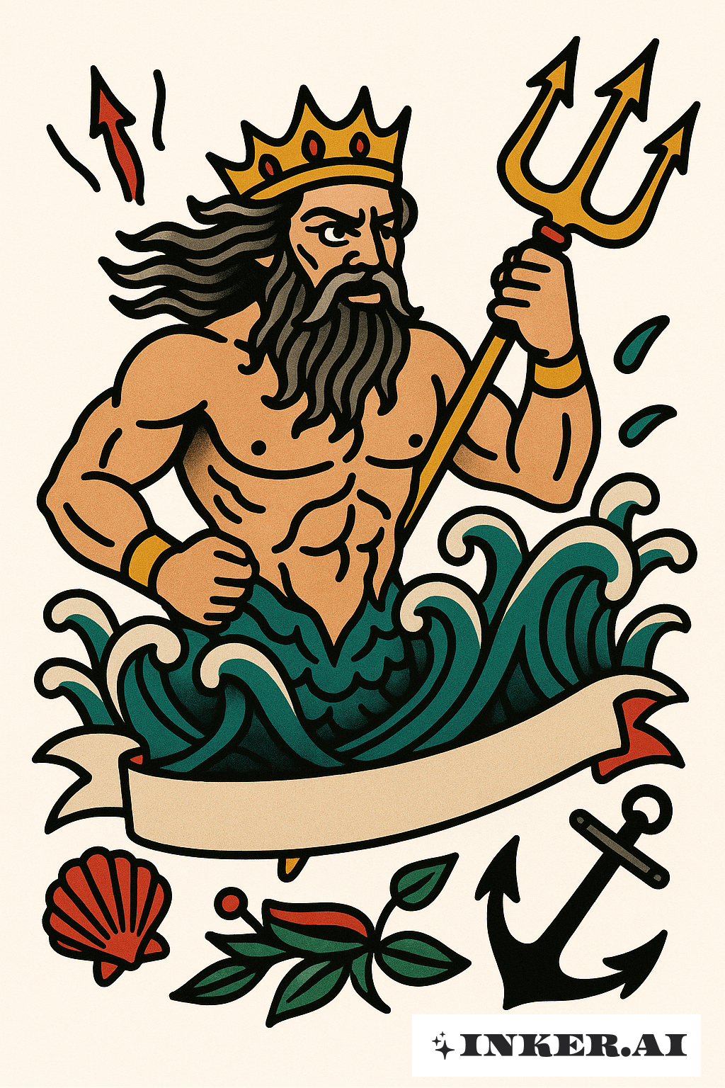 Poseidon Commanding The Waves With His Trident