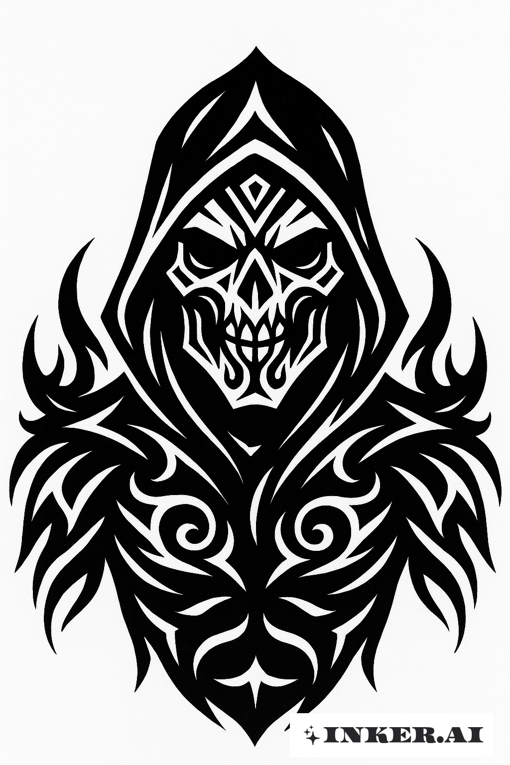 Abstrakte Tribal Sensemann Maske und Schultern