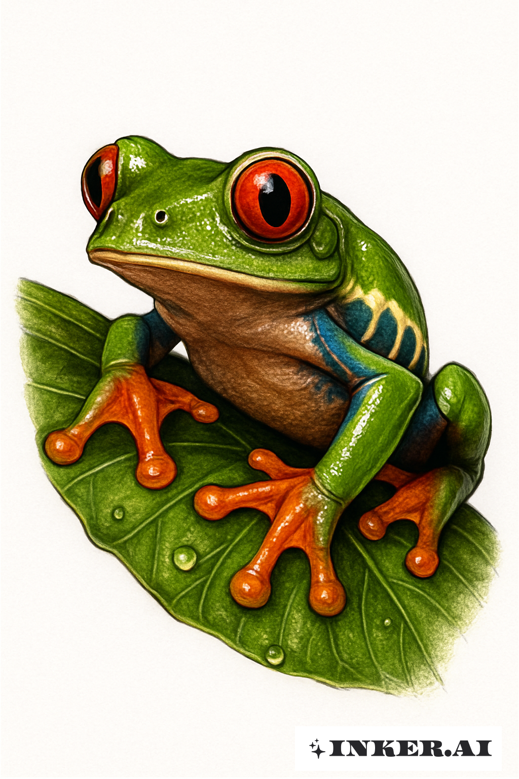 Grenouille arboricole aux yeux rouges réaliste sur une feuille