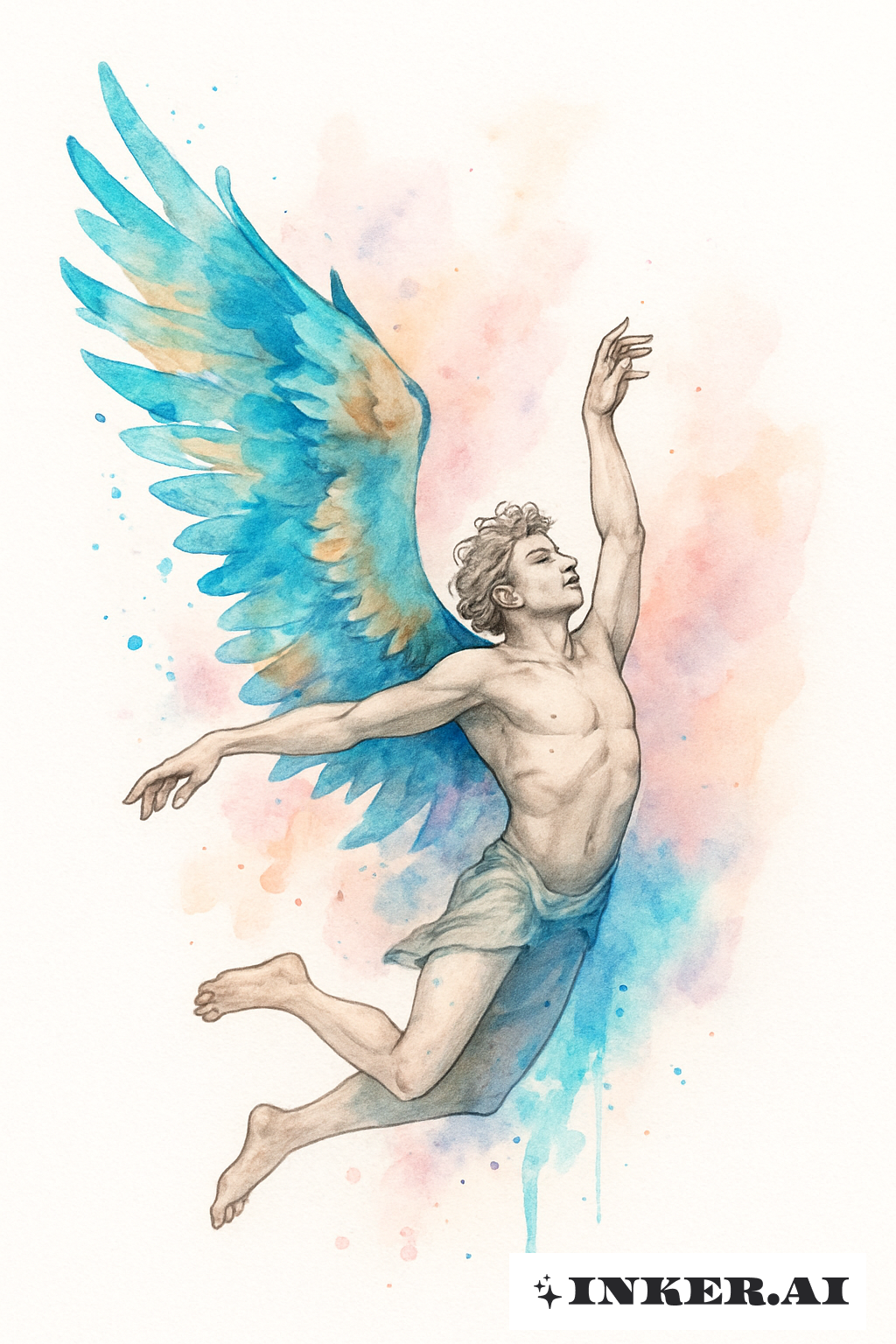 色褪せた色で描かれたイカロス