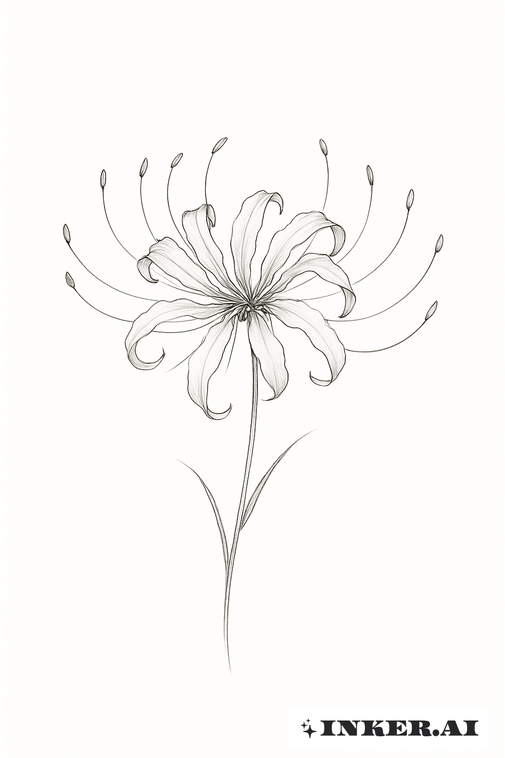 Single Needle Black and White Spider Lily Tattoo Design: Free Download &  Virtual Try-On