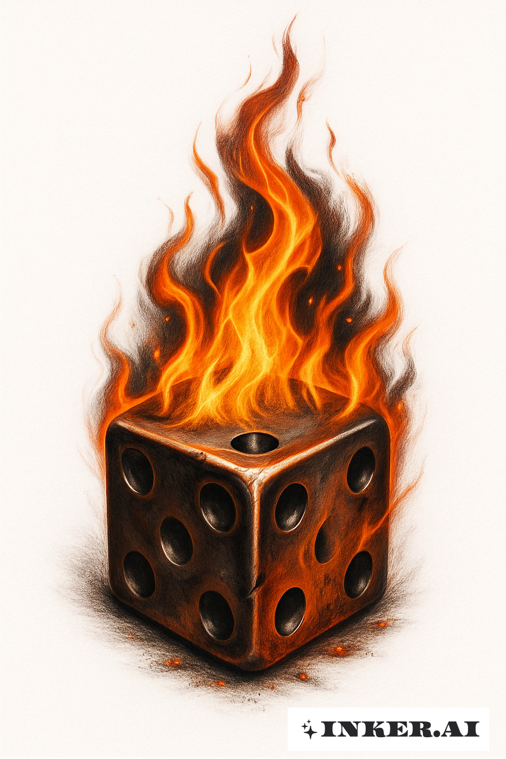 A Burning Dice with Photorealistic Flames