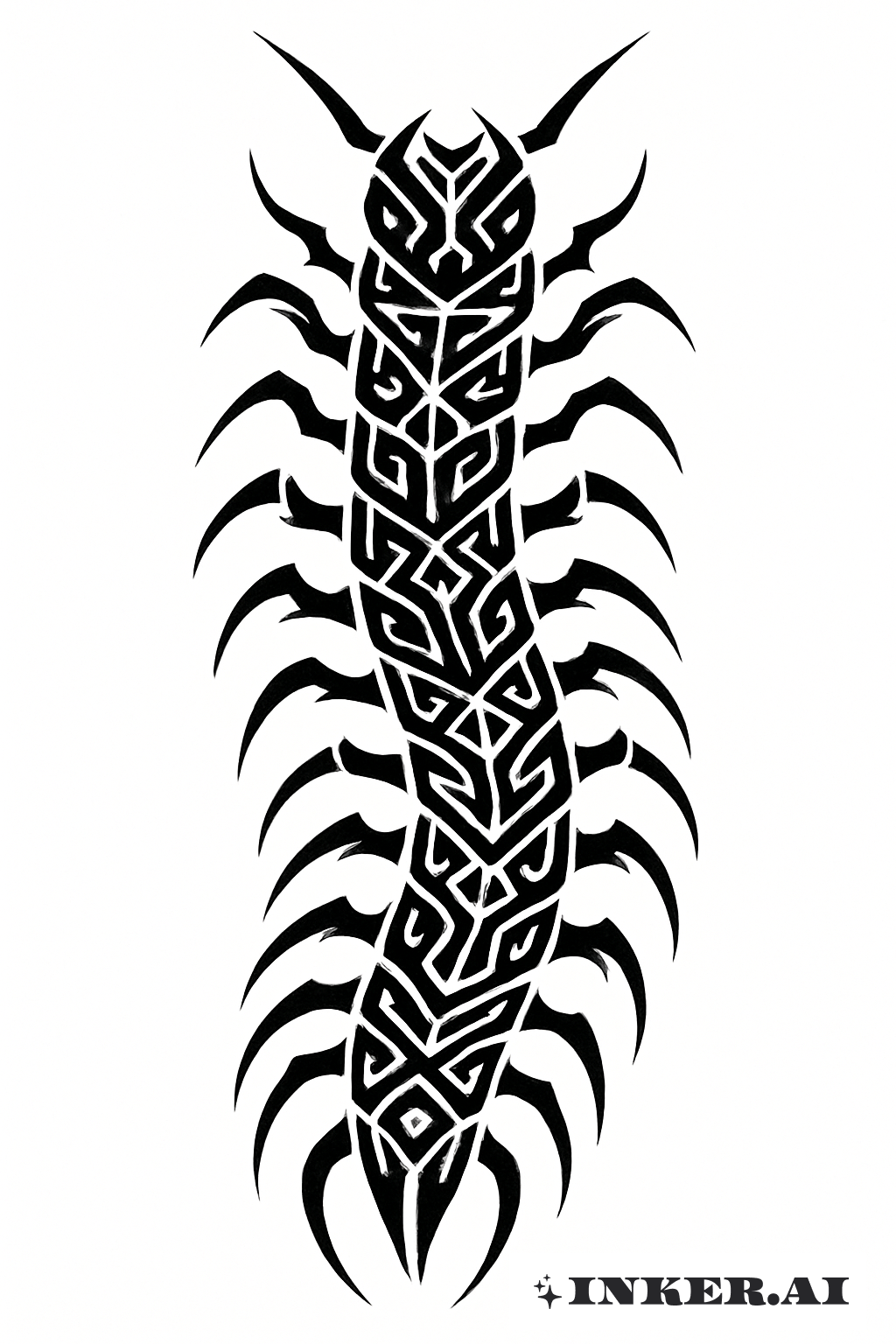 Totem stylisé de mille-pattes tribal noir