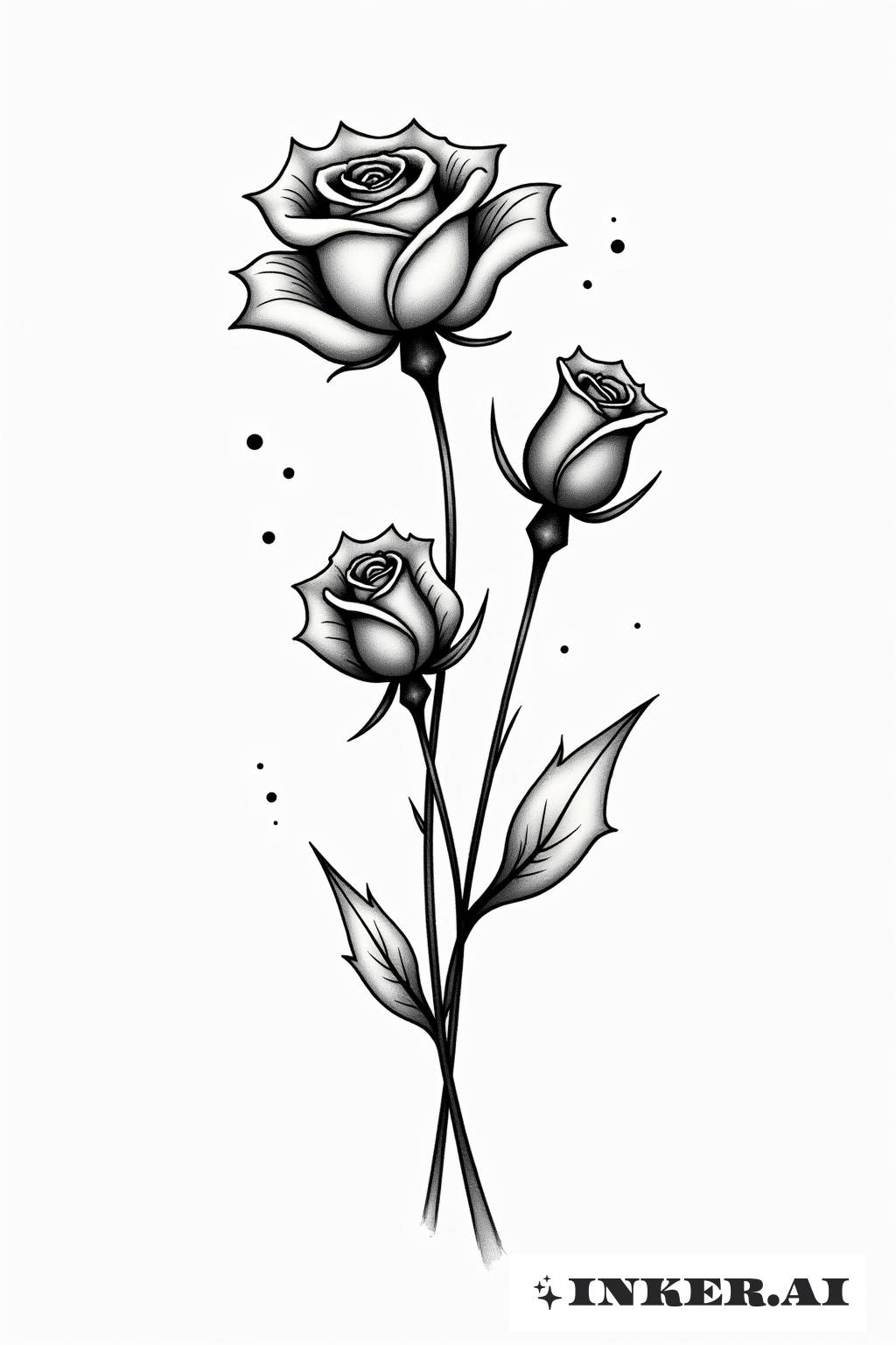 ミニマリストなスタイルで咲き誇る三つの薔薇。繊細な花びらとシンプルな線。