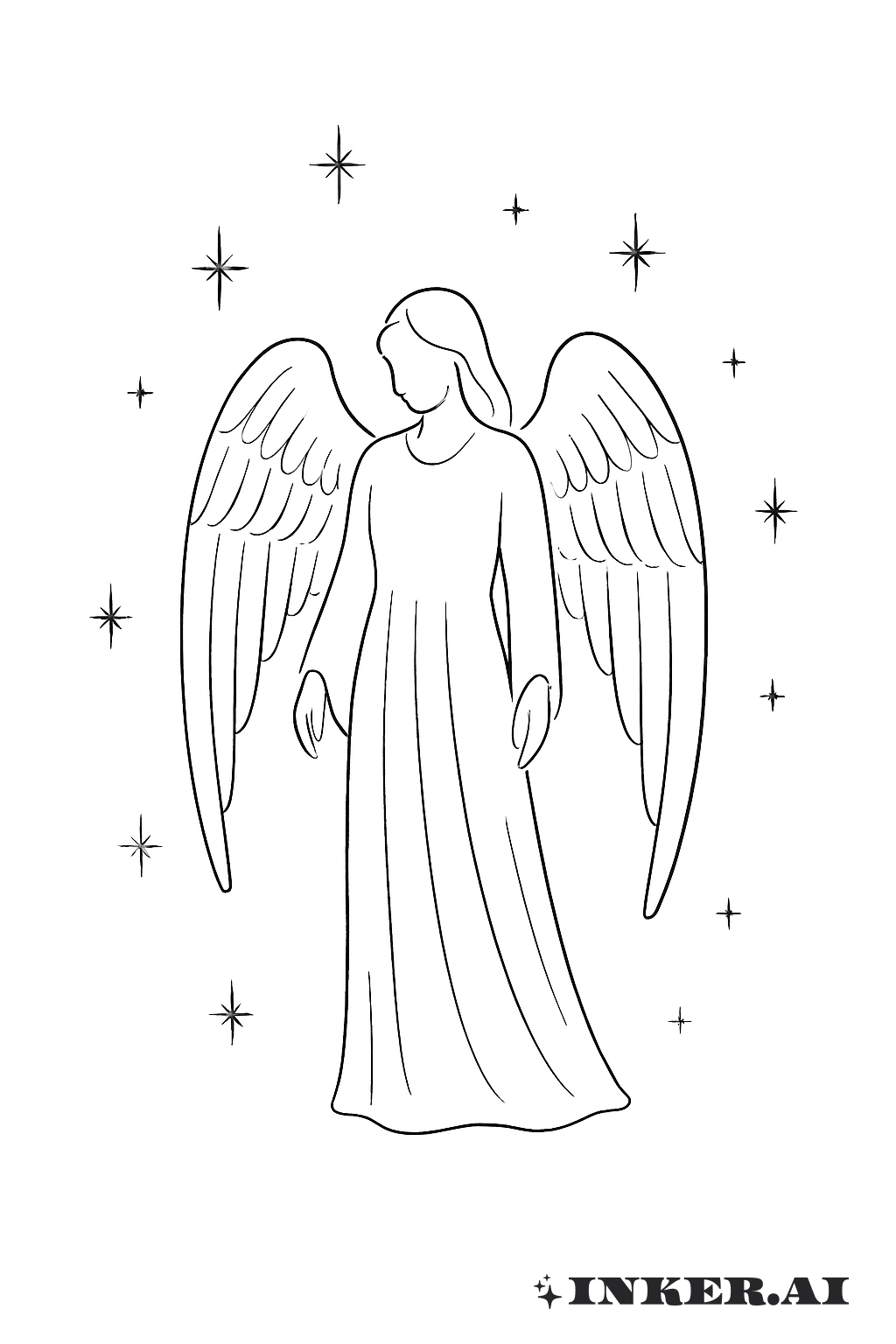 Guardian Angel Silhouette Among Stars