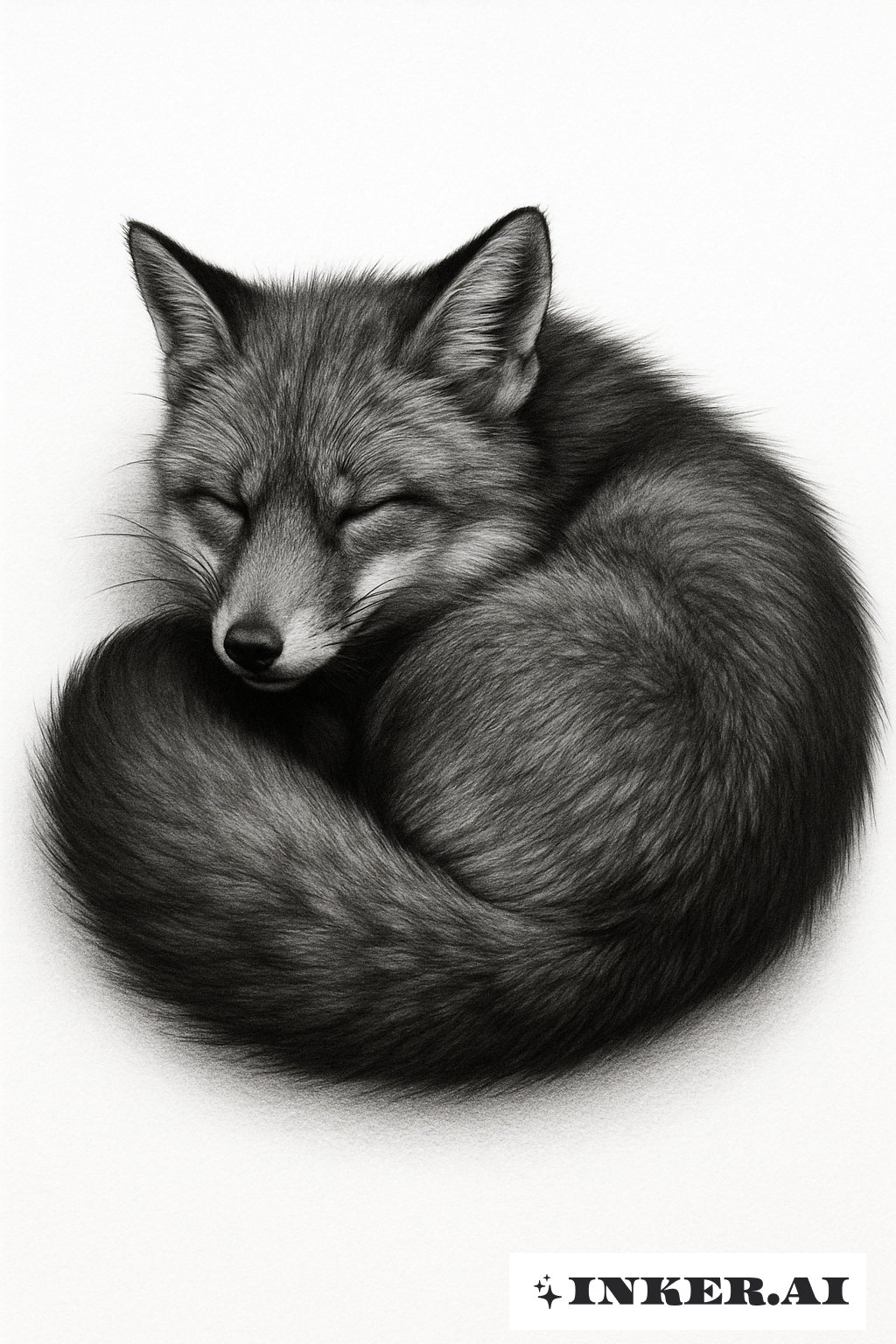 Renard endormi hyper-réaliste en noir et gris