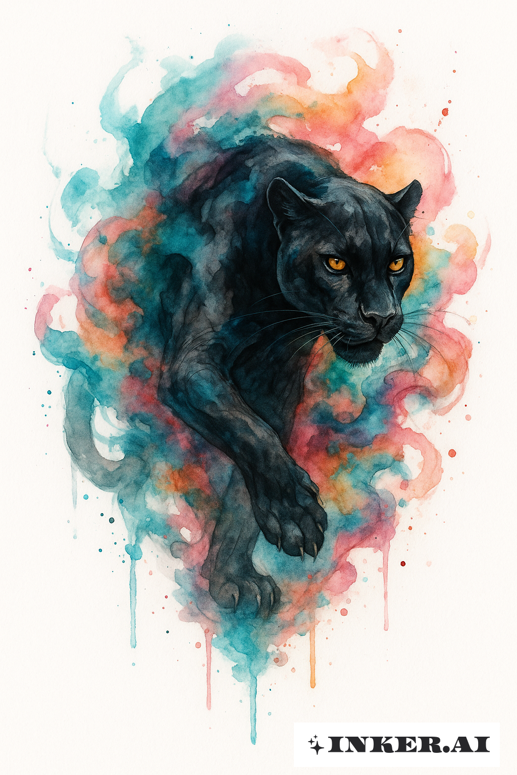 Panther, die aus einem farbenfrohen Nebel auftaucht