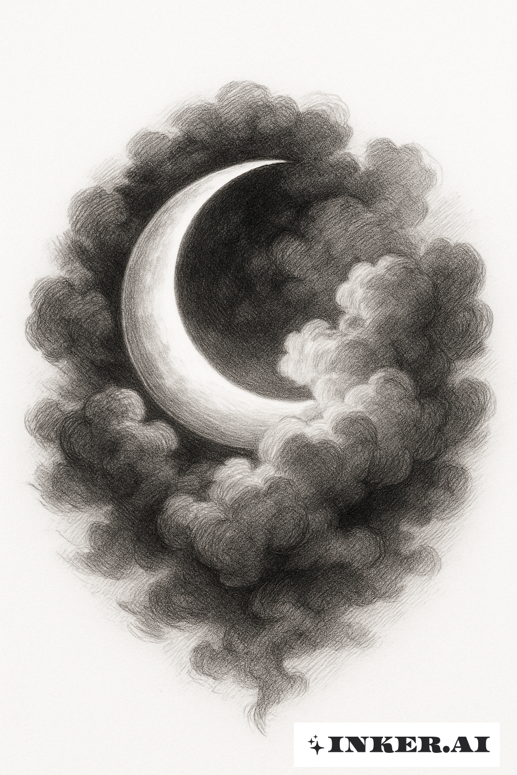 Crescent Moon Shining Through Realistic Clouds
