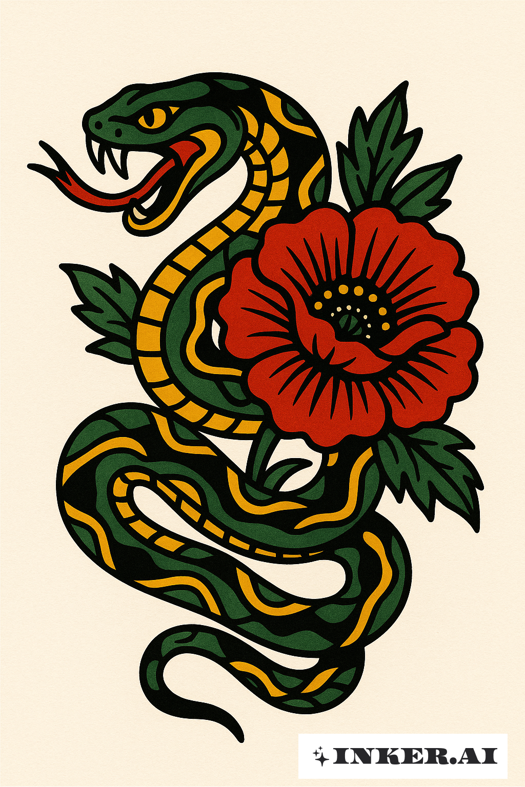 Wickelnde Schlange und eine Rote Mohnblume