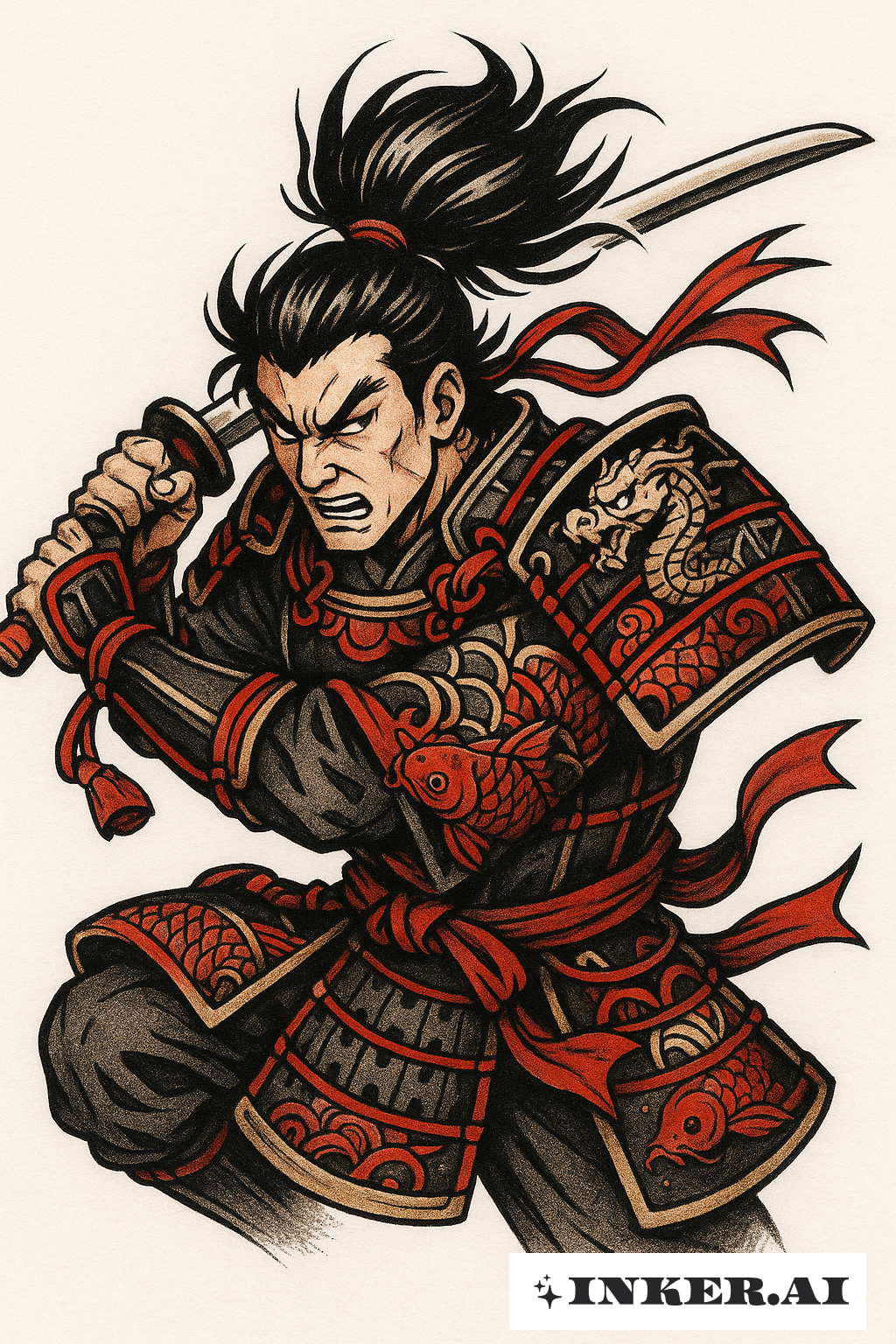 Samouraï Yakuza Dynamique en Pose d'Action