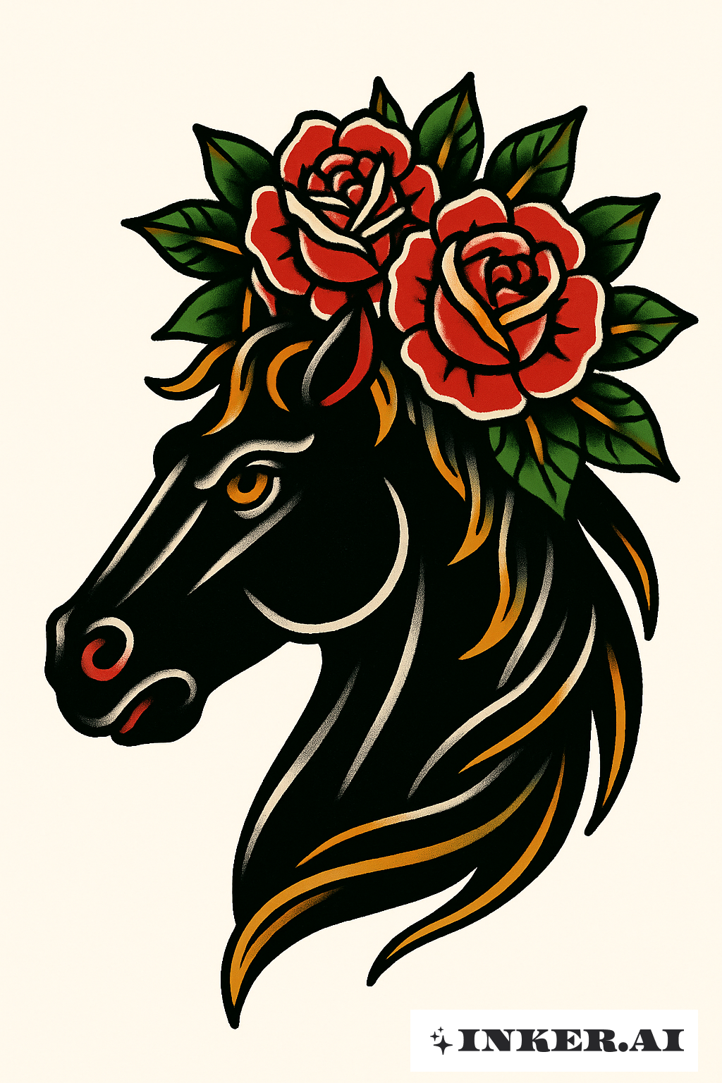 Étalon Sombre Couronné de Roses