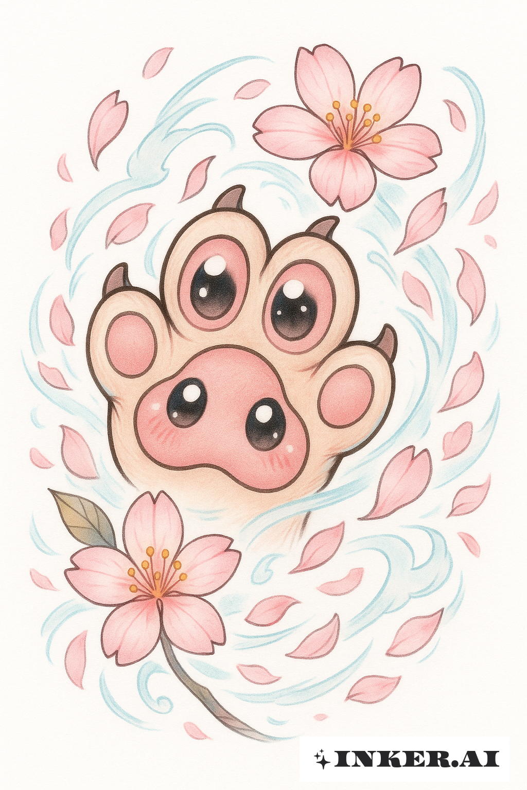 Patte de Chien Kawaii dans une Tempête de Fleurs de Cerisier