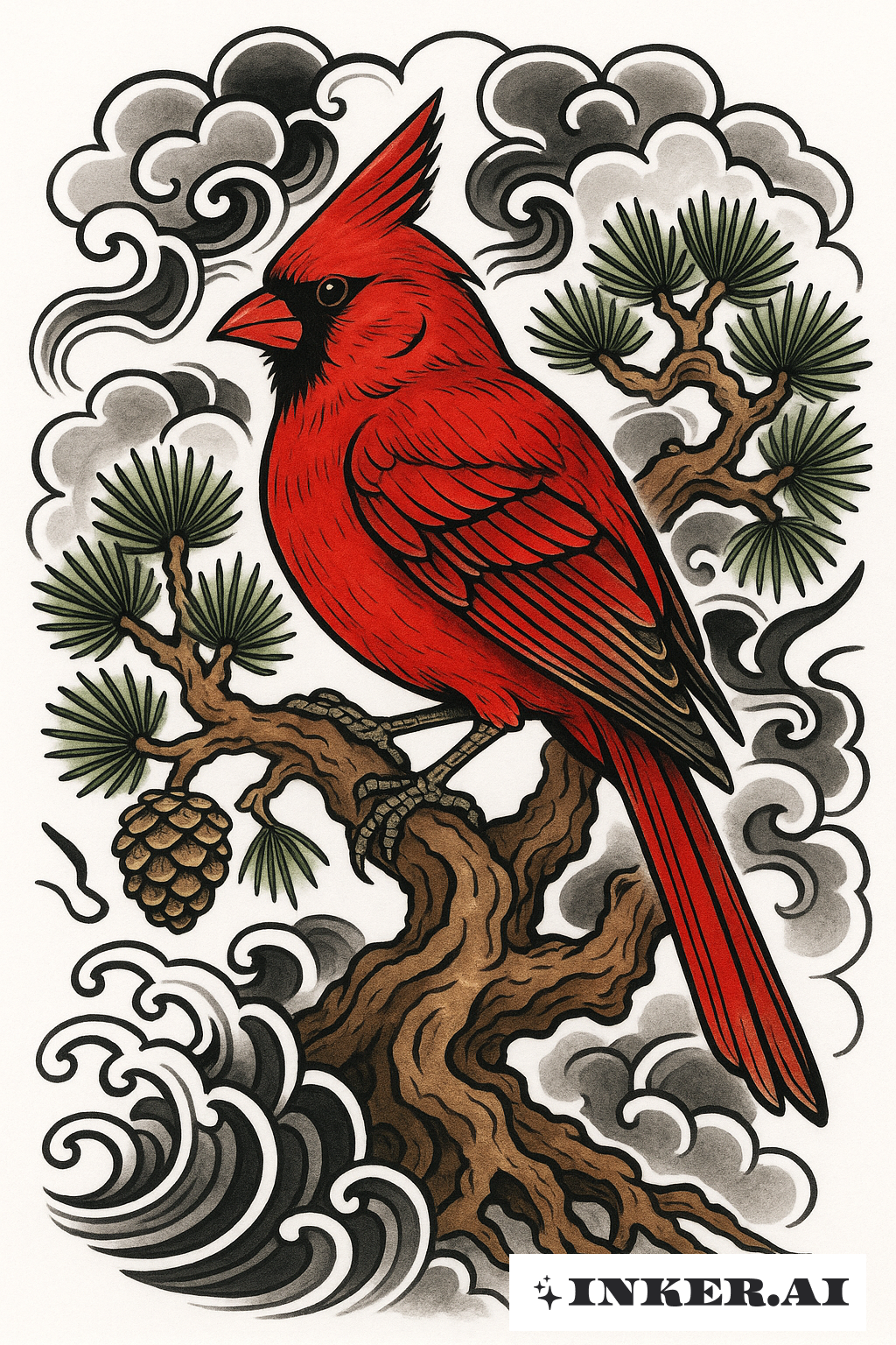 Cardinal On An Ancient Pine Cardinal Tattoo