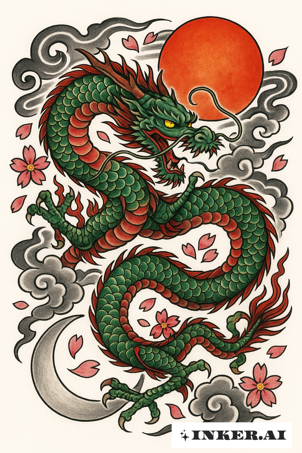 Rồng Quấn Quanh Mặt Trời Và Mặt Trăng