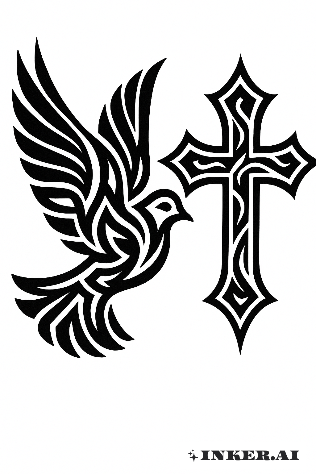 Colombe en Noir Épais et Une Croix Sacrée